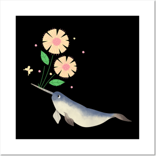 Narwhal Orange Daisy Flowers Posters and Art